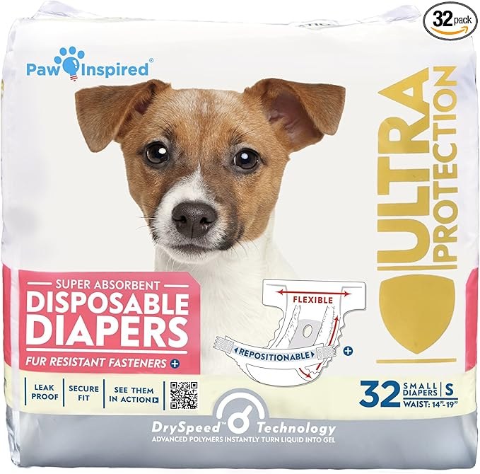 Paw Inspired Disposable Dog Diapers 32 Count Small