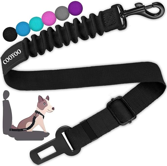 COOYOO Retractable Dog Seat Belt Black